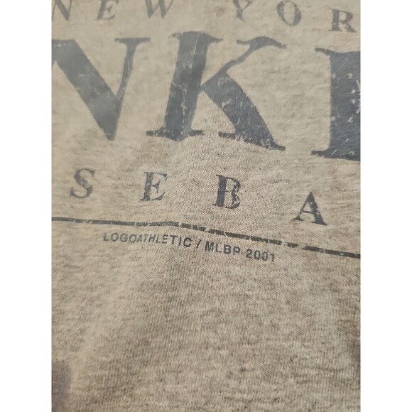 VTG Y2K NY Yankees Tshirt Mens Large Gray Blue 3/4 Sleeve MLB Logo Athletic - Picture 4 of 7